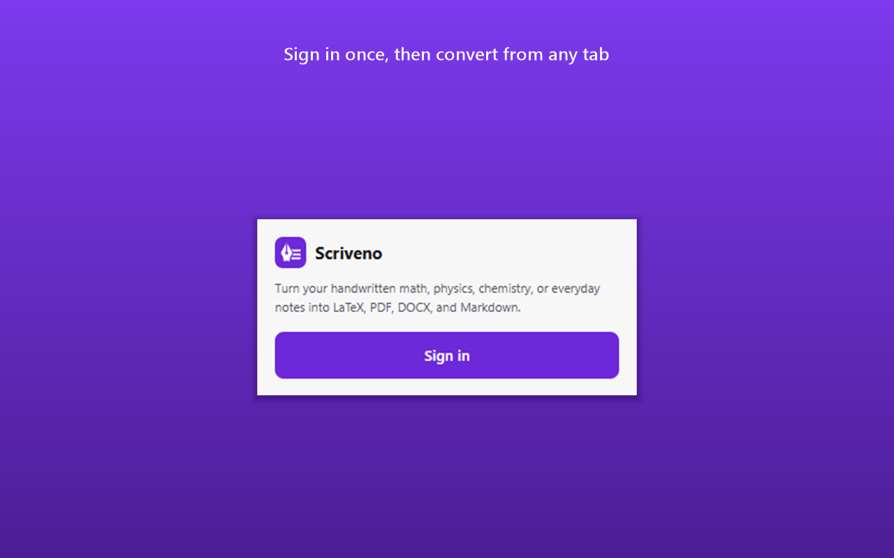 The Scriveno extension popup with a Sign in button